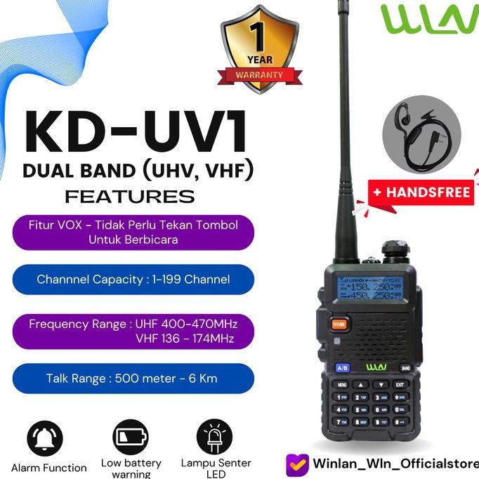 PAKET STANDART HT WLN KD-UV1 DUAL BAND (UHF,VHF) DAYA 5 WATT