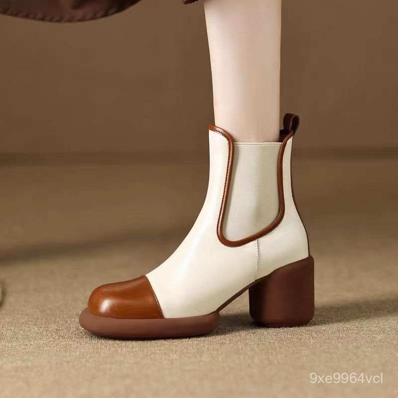 Women's Platform Chelsea Boots Soft Leather Thick Heel