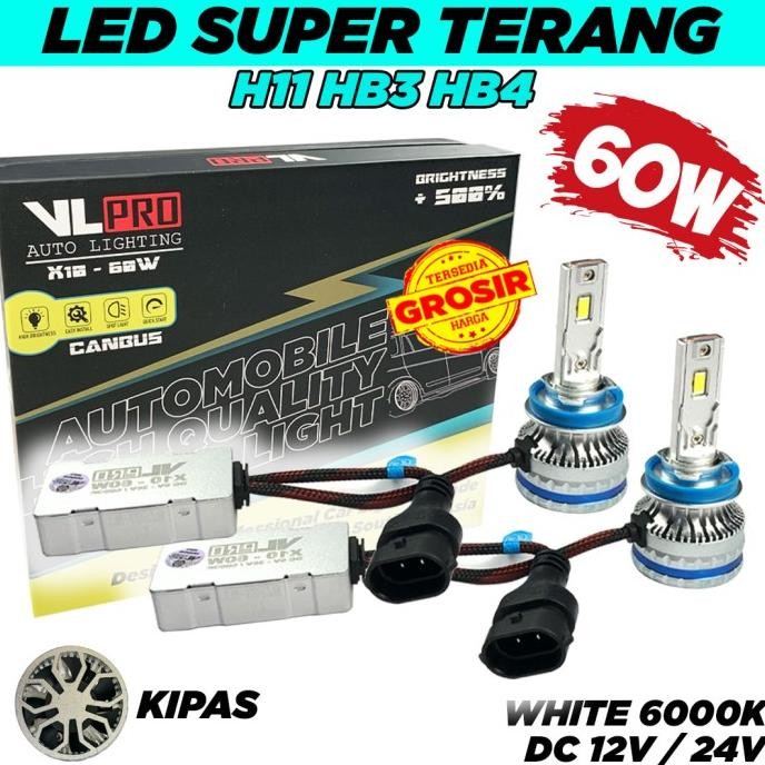 Led h11 hb3 hb4 vlpro x10 60w putih headlamp foglamp super terang