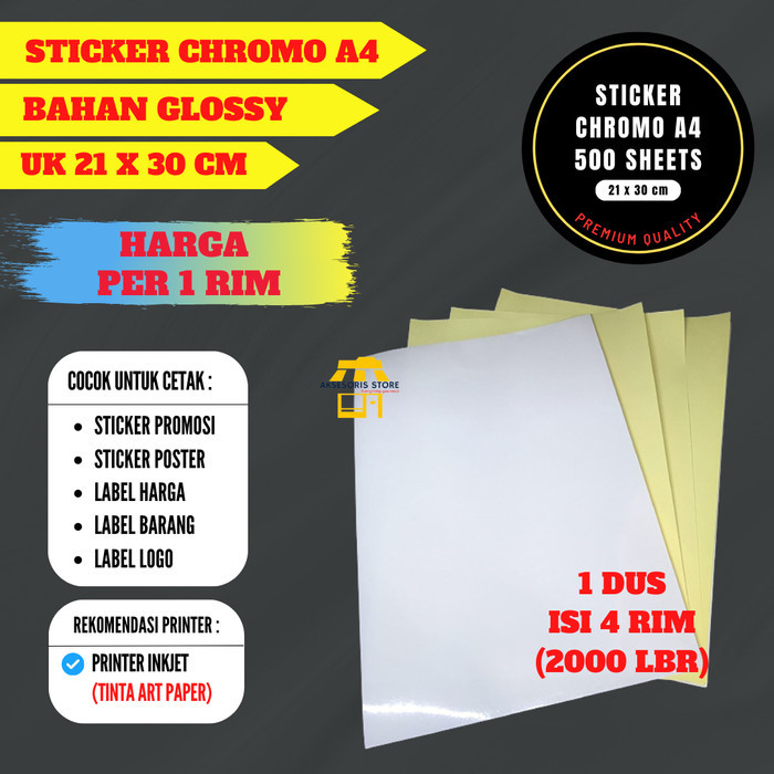 

STIKER LABEL A4 ISI 500 LEMBAR / KERTAS STICKER CHROMO GLOSSY A4