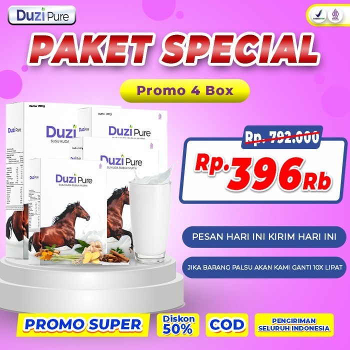 

Duzi Pure Susu Kuda Liar Lombok Murni Herbal Alami Paket 4 Box 100% Original