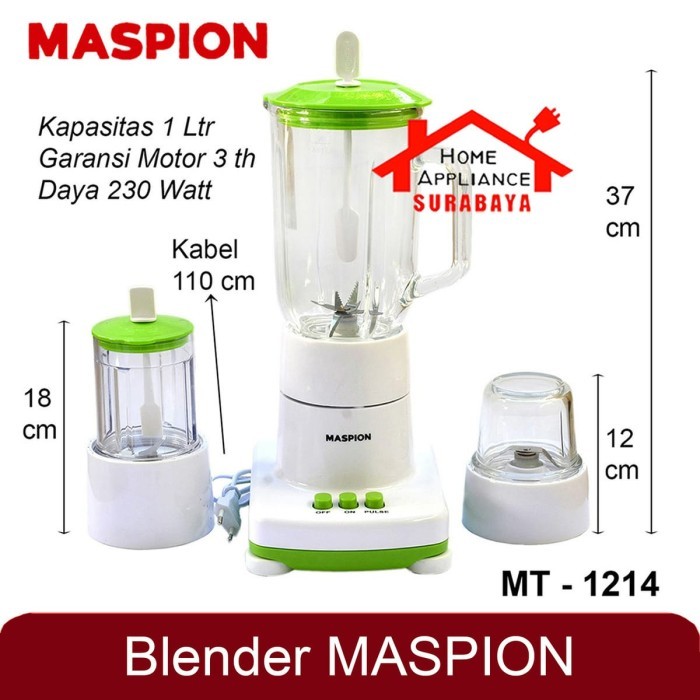 Blender Maspion Kaca 3 In 1 Kapasitas 1 Liter Mt 1214