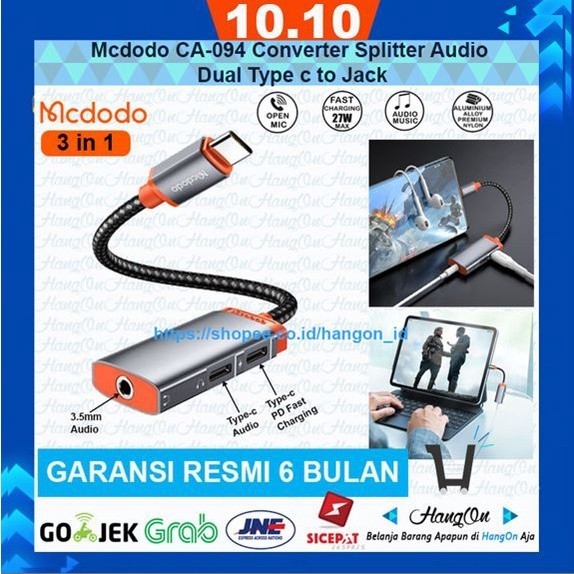 Murah Mcdodo Converter Splitter Audio 3In1 Dual Type C + Jack 35Mm Ca-094