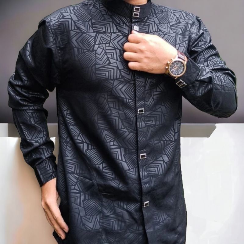 Baju Muslim Pria Kemeja koko Kemko Sultan embos Kancing jepret Terbaru Lengan Panjang