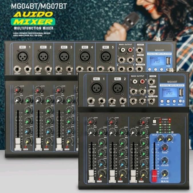 Mixer Audio Profesional MG04BT MG07BT 4/7 Channel Bluetooth PC Mp3 WAR