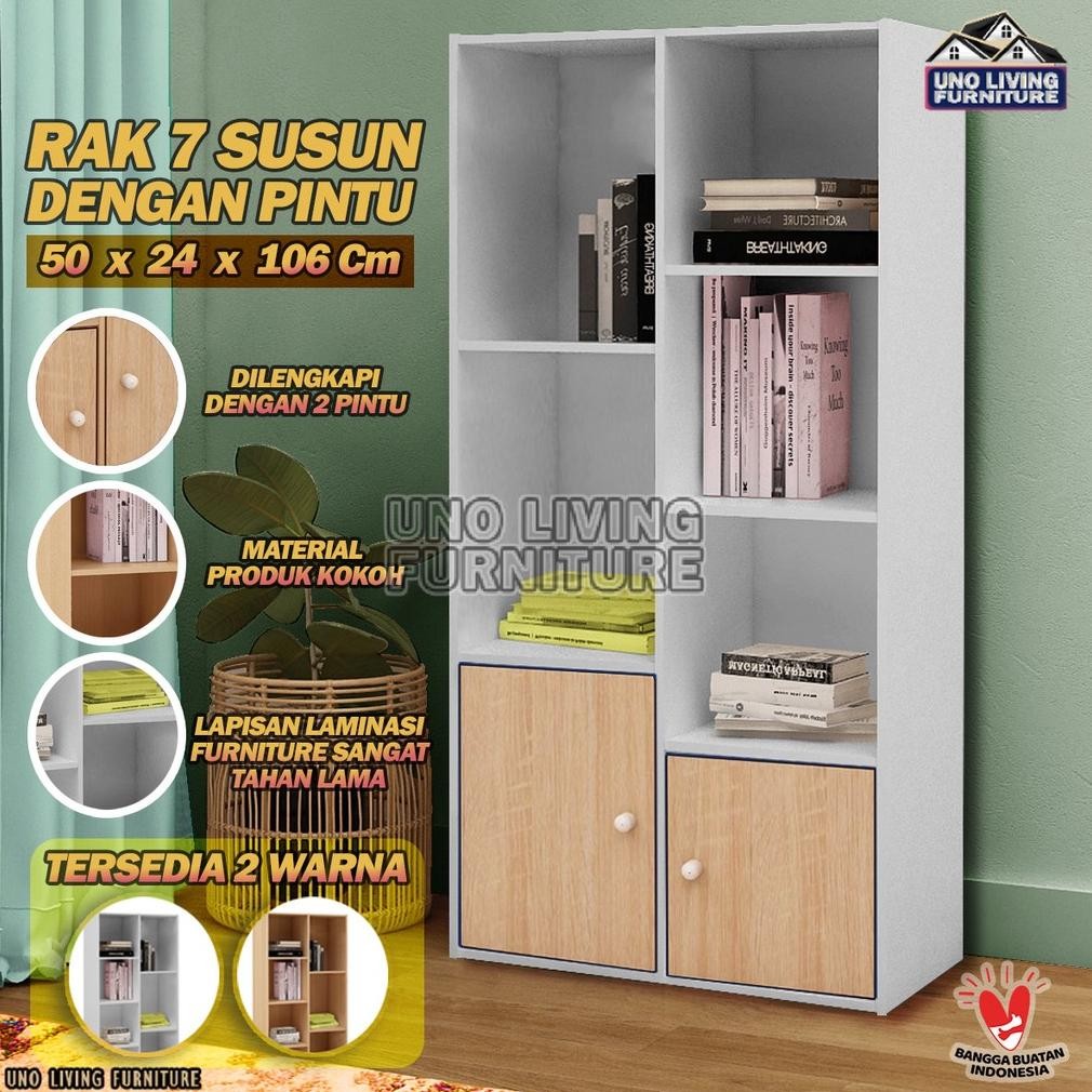 LEMARI RAK BUKU SERBAGUNA 7 RAK KAYU TERBARU MURAH LEMARI BUKU LEMARI PINTU RAK BUKU PORTABLE