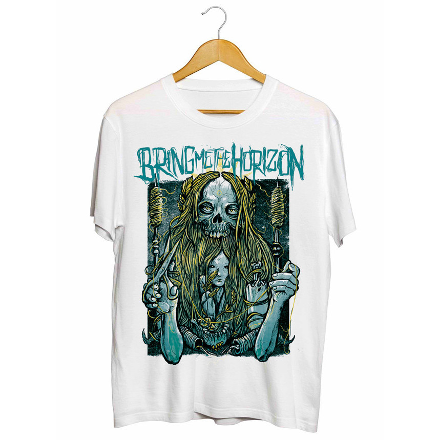 KAOS DISTRO BRING ME THE HORIZON PUTIH - Baju BAND METAL / TSHIRT / PUTIH / DEWASA / PRIA / ROCK