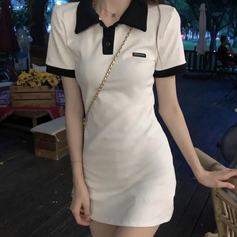 [Crunchy brulee]Dress kaos pelangsing kerah korea lengan pendek