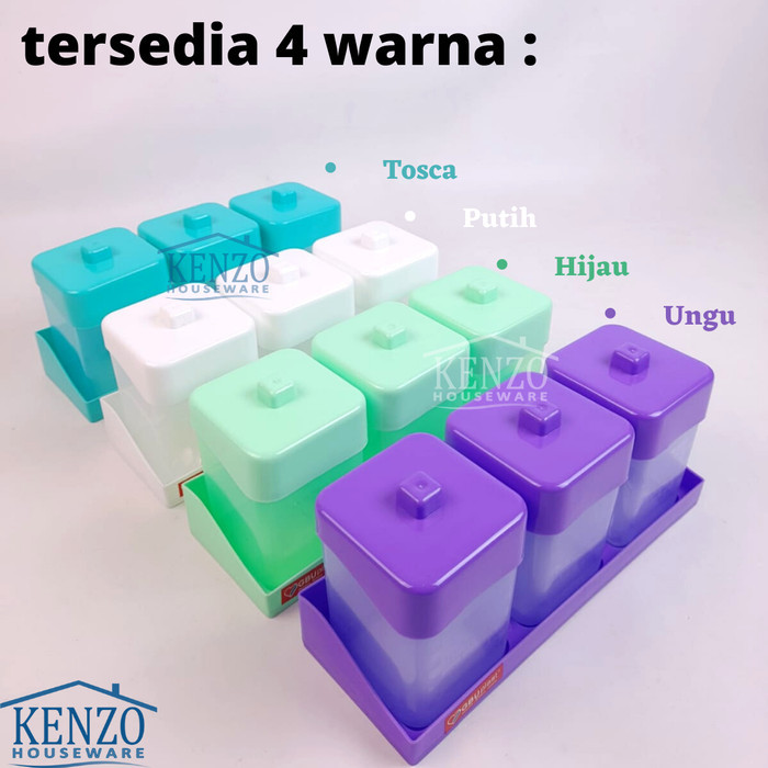 NEW Tempat Kotak Bumbu Dapur Set Sekat 3 in 1 Plastik Wadah Bumbu Garam
