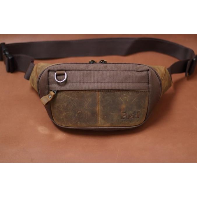 Waistbag Pusiill A02/Waistbag Kombinasi Kulit Sapi Asli+Cordura