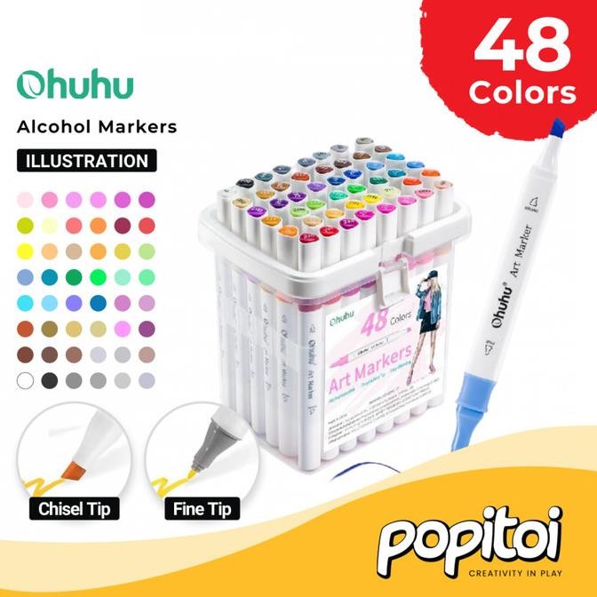 

Sale Ohuhu 48 Colors Dual Tip (Fine & Chisel) Value Pack Alcohol Art Markers Spidol Kuas Warna