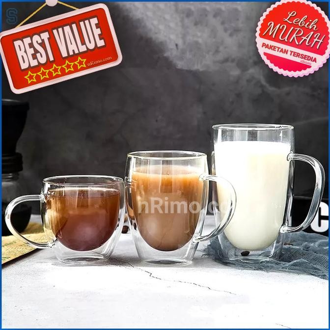 Gelas Kopi Double Wall Anti Panas Cangkir Kopi Unik Cafe 350ml