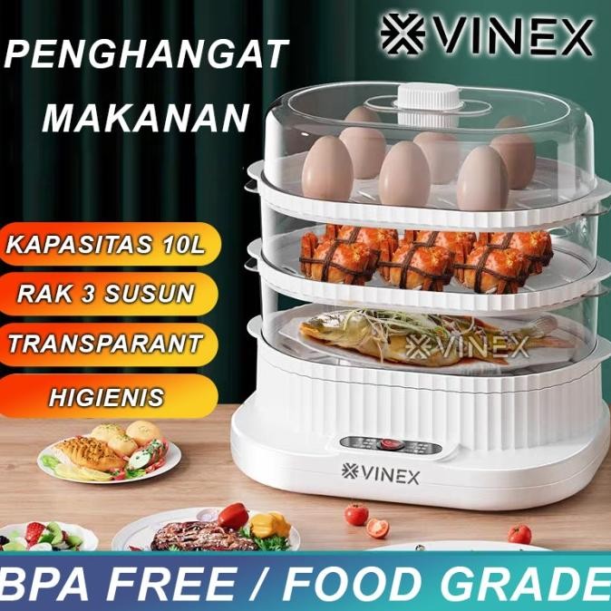 Electric Food Steamer Alat Kukus 10L Kukusan Listrik Multifungsi 3 Lapis Penghangat Makanan