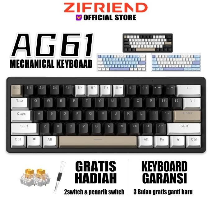 TERMURAH - ZIFRIEND AG61 Mechanical Gaming Keyboard Hot Swap RGB Backlit Type-c Wired Mute Keyboard