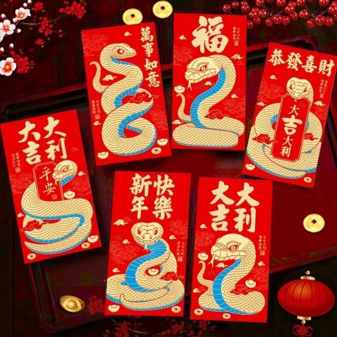 

langsung order saja] NEW Angpao Merah Panjang Ular 2025 isi 6 Angpau Sincia Uler Red Pocket Amplop Ampau Imlek Murah Gros