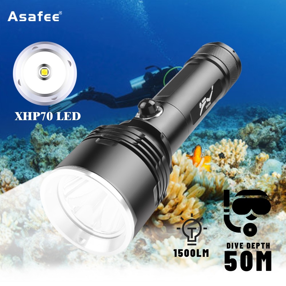 Asafee D617 1500LM Senter Selam Ultra Terang XHP70 Lampu LED Senter Selam Tahan Air Bawah Air 50M Le