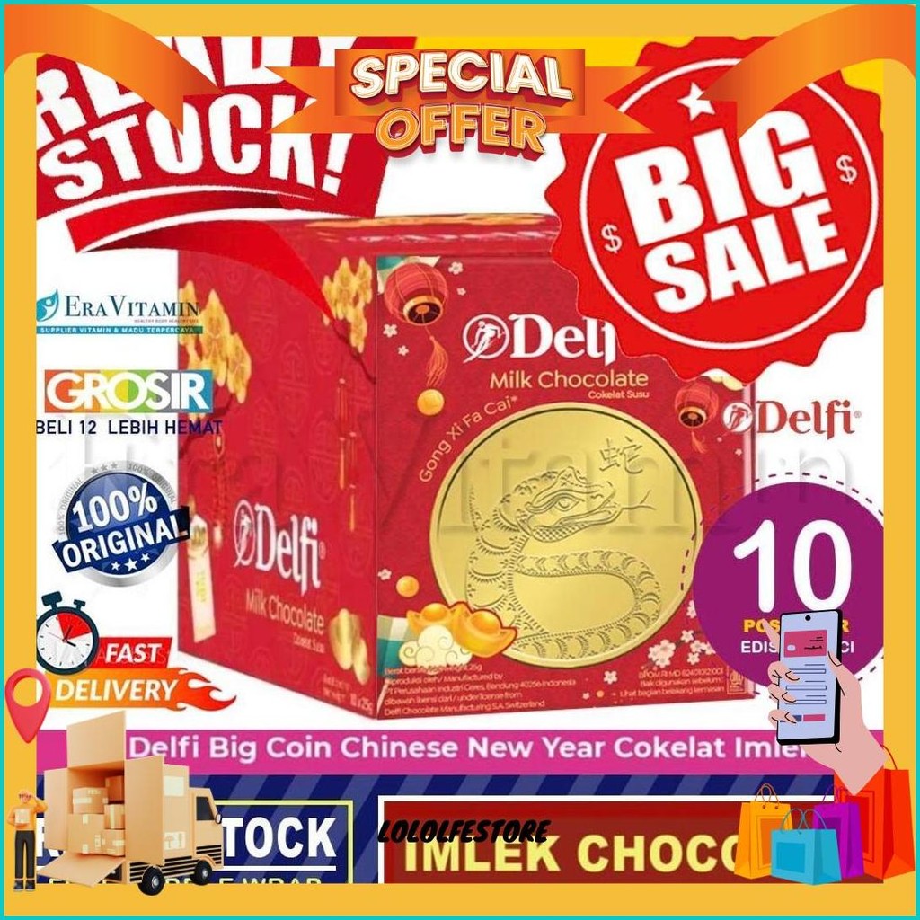 

(Box) Delfi Gold Coin Milk Chocolate Imlek Cny Chococoin Isi 10 Pcs Koin Coklat Ular Cod