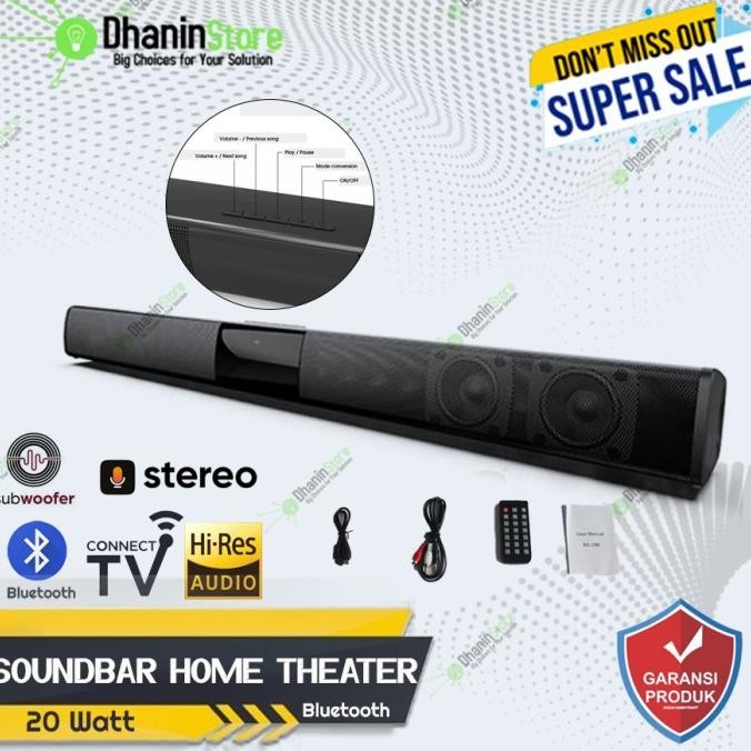 Speaker Soundbar Home Theater Bluetooth Stereo Portabel Super Bass 20W