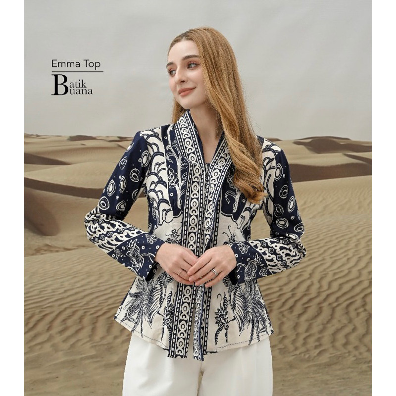Batik Wanita Halus dan Tebal Emma Top Long Sleeve - Atasan Batik Wanita Lengan Panjang - Batik
