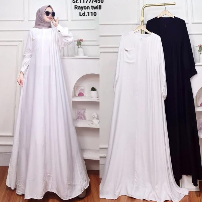Miliki Gamis Putih Wanita Polos Katun Rayon Twill Adem