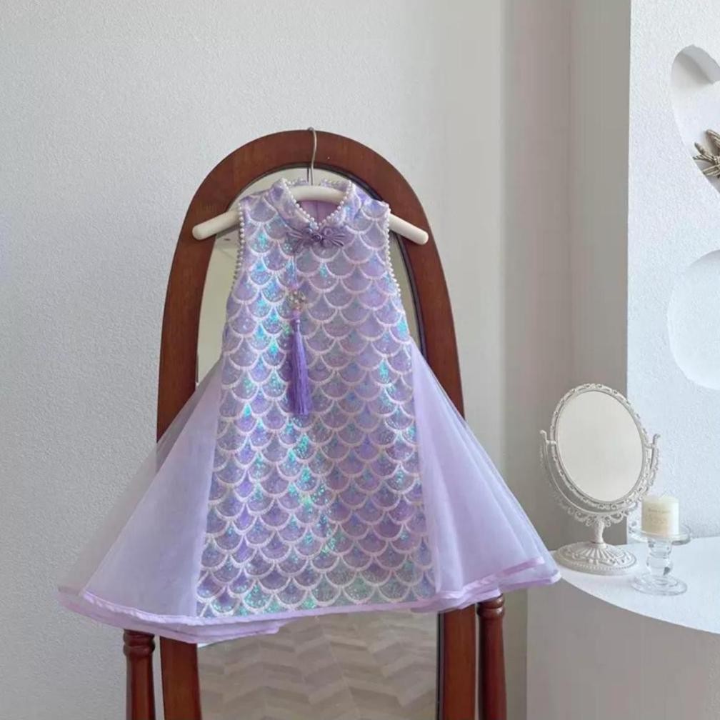 PLK Baju Pesta Anak Perempuan Dress Baju CNY imlek Choengsam Qibao Model Mermaid Ariel 1 2 Tahun