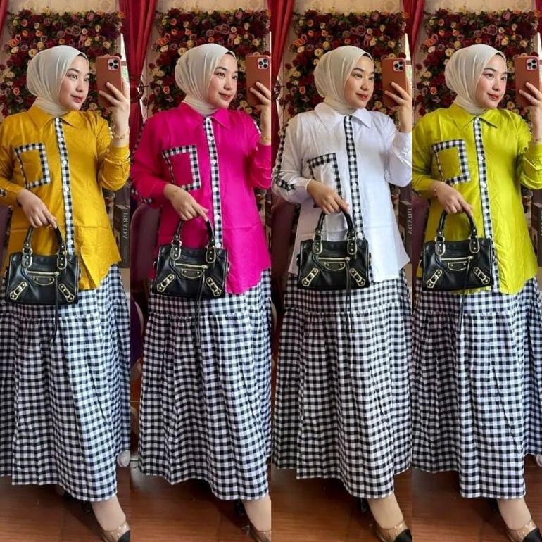 dliam set rok kotak nsw // one set rok kotak // baju atasan + rok kotak simple kekinian / setelan mu