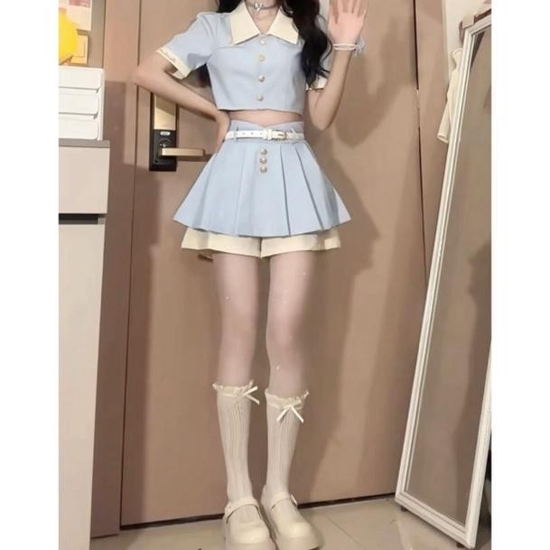 nie [chaerish official] baby blue set (+free belt) | setelan wanita