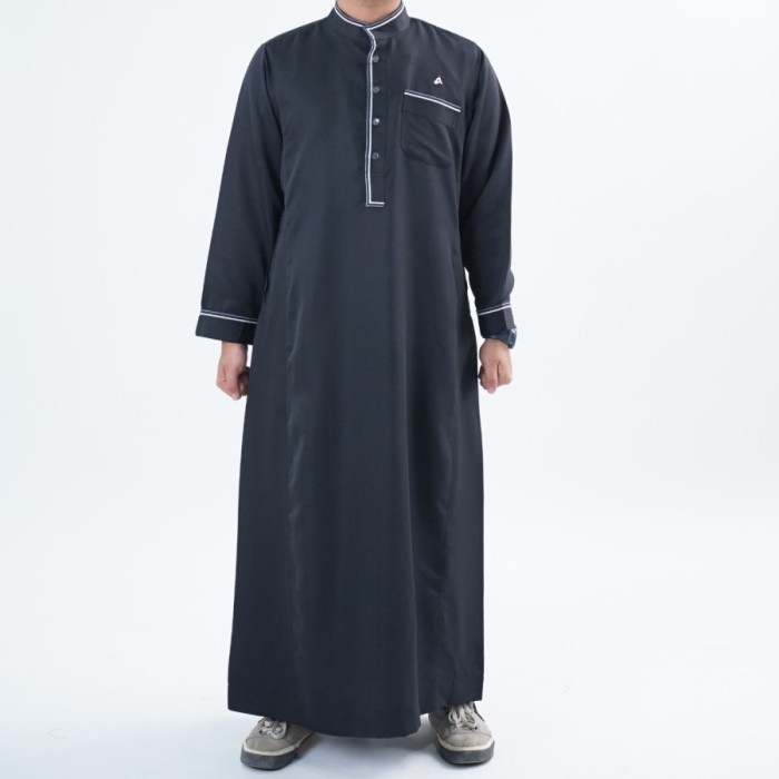 Jubah Pria Abiyu Baju Jubah Gamis Pria Dewasa Lengan Panjang Jubah Pria Hitam - Hitam, M premium ter