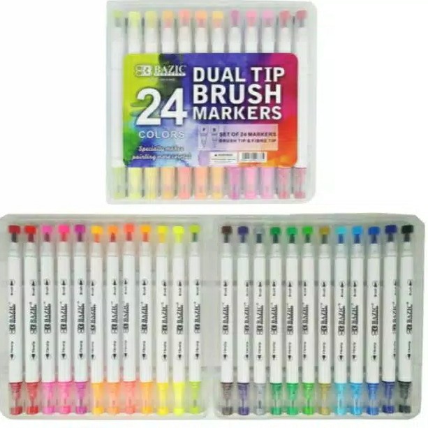 

TERBARU Bazic Dual Tip brush Marker 24 Brush Pen with case