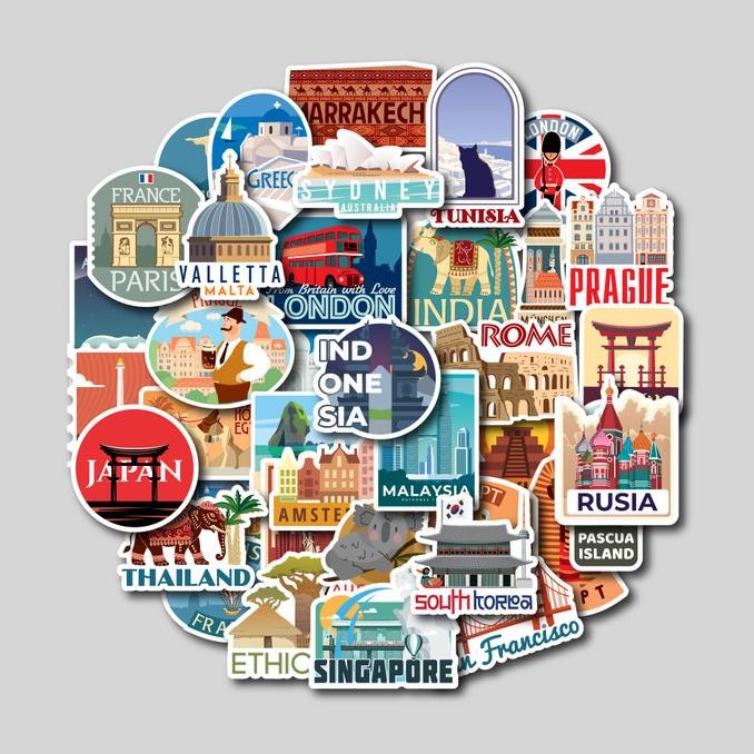 

Sale Sticker Pack World Travel | Sticker Tumbler | Stiker Laptop Koper Helm