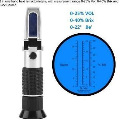 

Terbaru Refractometer Brix 0-40%, Alcohol 0-25%, Baume : 0-22Be (3 In 1)