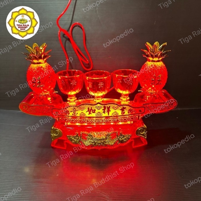 Gelas Cangkir Sembahyang Puja Merah Kristal Isi 3 Pcs Set Ada Lampu