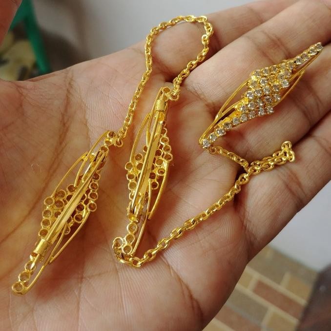 Peniti Kebaya Bros Permata Lapis Emas Tiga Baris H56J