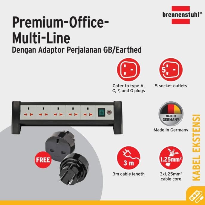 Jual Stop Kontak Kabel Extension Terminal Listrik 5 Lubang Brennenstuhl Universal Premium Office Mul