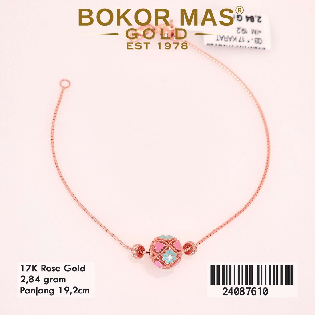 BokorMas Gold Gelang Rantai Italy Santa Variasi Serut Bola Emas Asli Kadar 17K 24087610