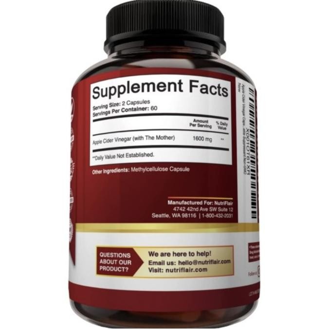 

Nutriflair apple cider vinegar 1600mg 120caps [terbaik]