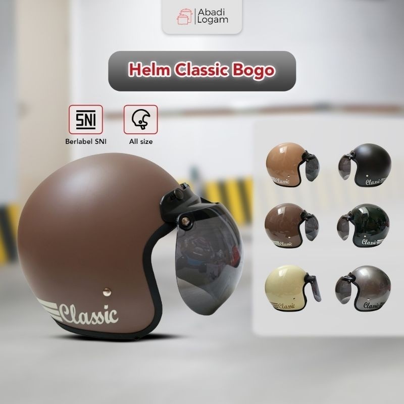 Helm Bogo Dewasa Polos Solid Classic HDS Retro SNI Cepol Hijab Wanita - All Size