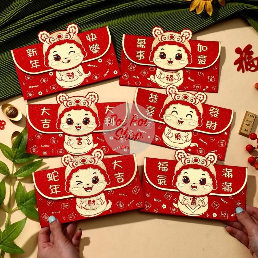 

Angpao Imlek Ular 2025 3D RX Premium Glitter H Panjang Shio Ular Angpau Ampau Hongbao Kartun Grosir Murah isi 6 Tebal Motif Karakter Berkualitas Bahan Terbaik