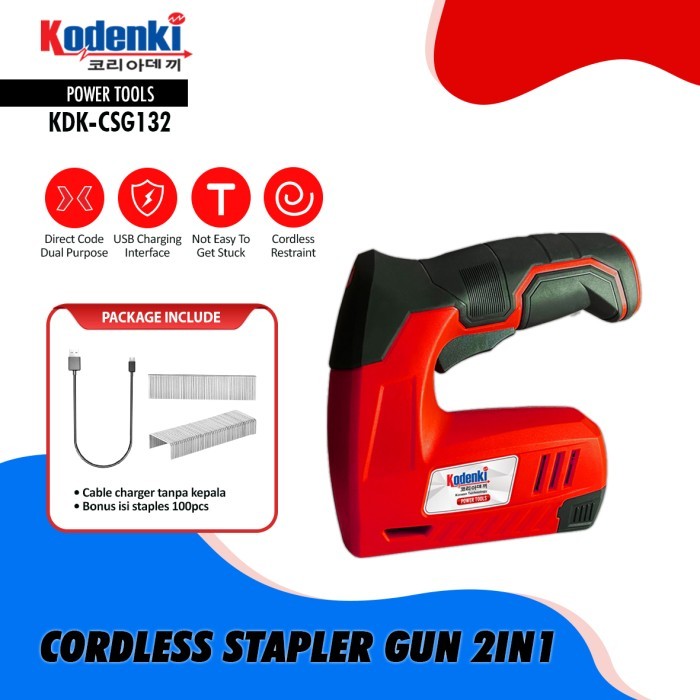 

Cordless stapler gun kodenki mesin paku staples tembak 2in1 baterai