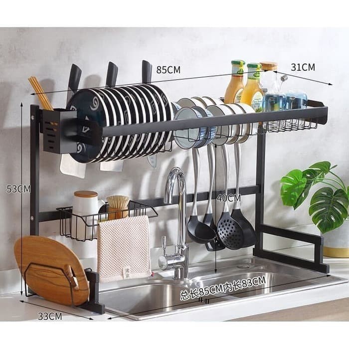 Best Seller Rak Piring Portable Wastafel 2 Susun 85Cm Rak Dapur Serbaguna Stainles