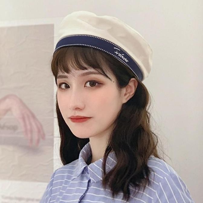 Topi fashion wanita sailor baret pelaut putih DS