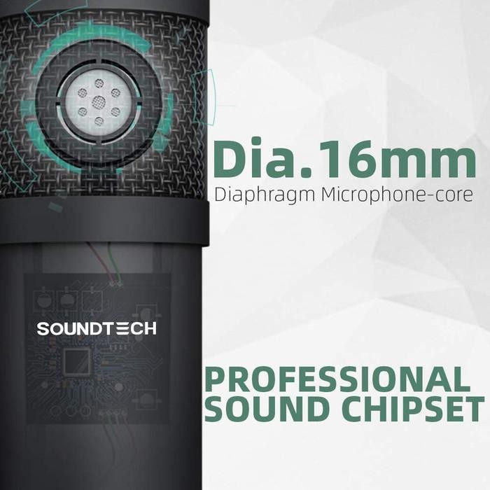 Soundtech Usb Microphone Mic Condenser Recording Streaming Plug & Play