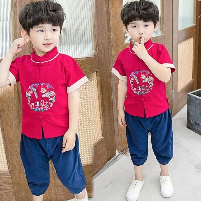Setelan Cheongsam Anak Laki Laki 1 Tahun - 10 Tahun Import Lengan