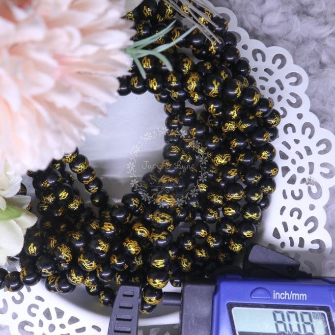 

Code 494 Dragon Black Onyx Round Beads / batu onyx naga