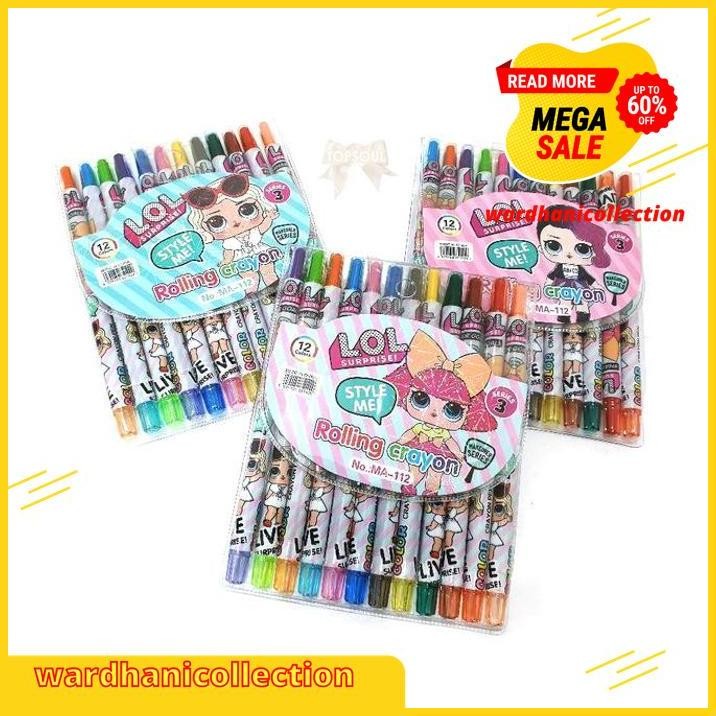 

ROLLING CRAYON PANJANG 17CM / 12PC KRAYON PUTAR WARNA WARNI KTER BEST SELLER !!