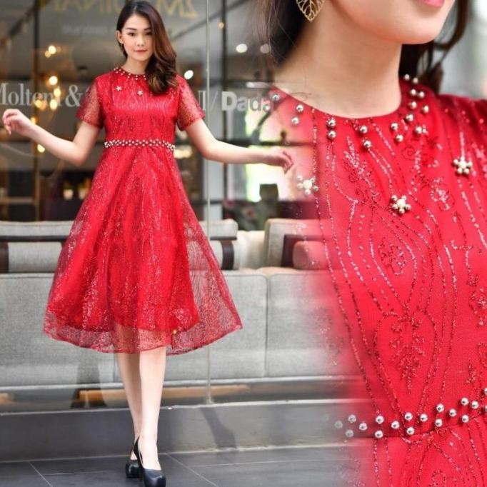NEW DRESS PESTA WANITA KOREA GEREJA GAUN DEWASA BAJU NATAL IMLEK MURAH GAM