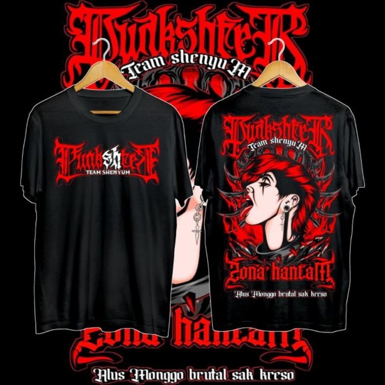 Terviral Kaos Psht Punkshter Merah 1 Punkshter Zona Hantam Desain Distro Bahan Cotton Combed Sablon 