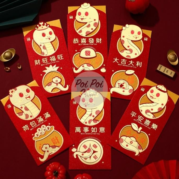 

langsung order saja] Angpao Imlek Tarik Ular 2025 Panjang Glitter Premium 3D RX Shio Ular Hongbao Angpau Grosir Murah isi 6 Pcs Tebal Motif Karakter Kartun Berkualitas Tinggi Hoki