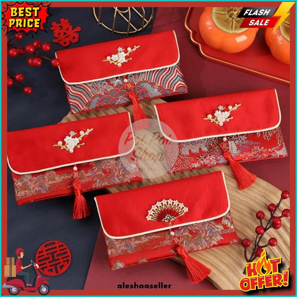 

Angpao Dompet Kain Pin Kipas Kristal Embos Motif Sangjit 2025 Sovenir Imlek Cny Dompet Uang Angpau Tradisional Sangjit Wedding Souvenir Imlek Murah (6.6)