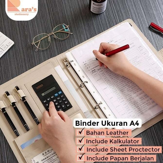 

TERBARU - Binder Organizer Kulit Ukuran A4 Bonus Kalkulator + Papan Berjalan